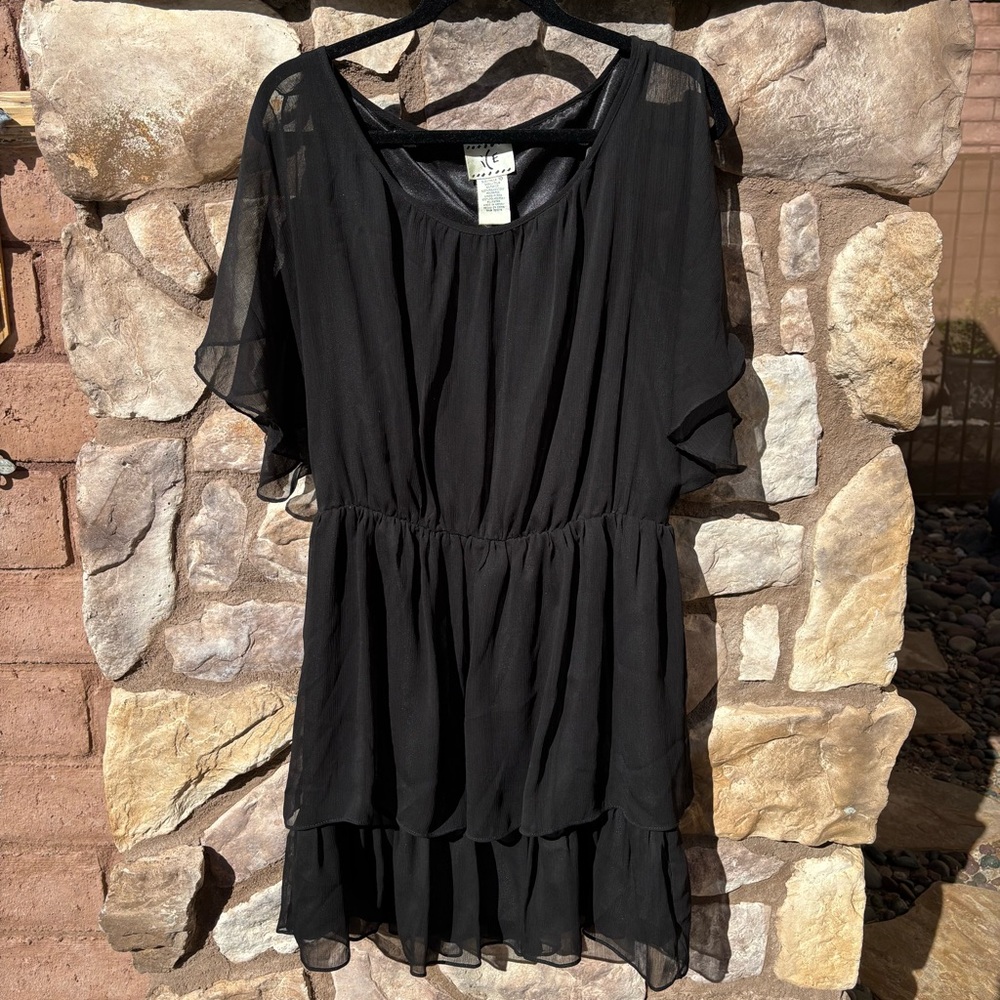 Vintage Ice Dress Black Sheer Size 10 Whimsigoth Tiered Fairy Grunge Midi